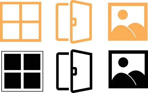Interior architecture icons for window door and landscape photography. Stock Illustration