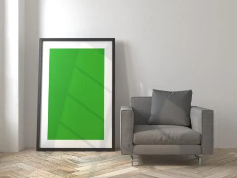 Interior with armchair with Empty frame of Picture,3d illustration,3d Rendering. Stock Illustration