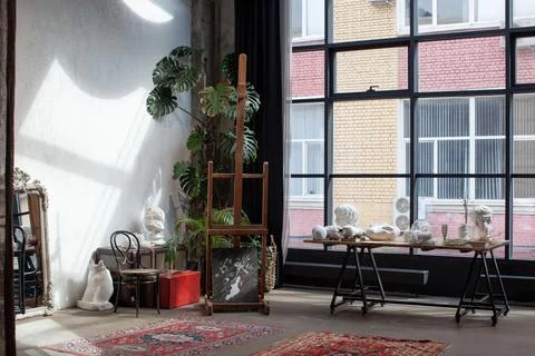 Interior of artist's workshop. Stock Photos