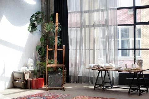 Interior of artist's workshop. Stock Photos