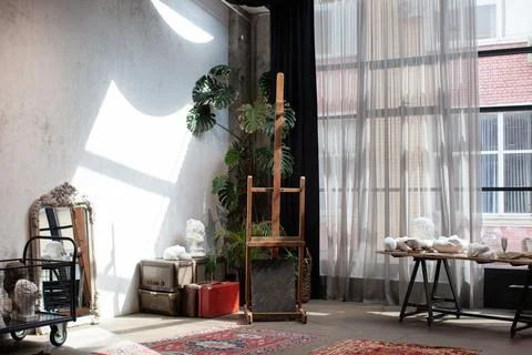 Interior of artist's workshop. Stock Photos