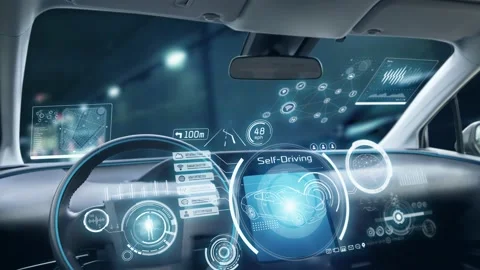 Interior of autonomous car. Driverless vehicle. Stock Footage 140480704