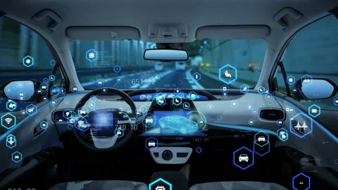 Interior of autonomous car. Driverless vehicle. Stock Footage 140480804