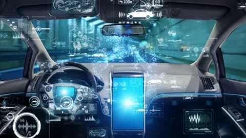Interior of autonomous car. Driverless vehicle. Stock Footage 140480816