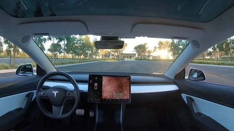 Interior of autonomous self-driving car in full self driving autopilot Stock Footage 118803473