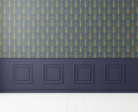 Interior background art deco ,empty wall for mock up and copy space. - 3d ren Stock Illustration