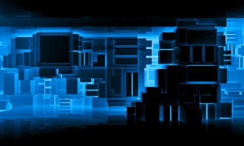 Interior background with cubes and neon lights 库存插图