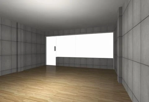 Interior with bare concrete wall and wood floor Stock Illustration