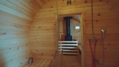 The interior of a barrel bath, a small bath, the interior of a small bat Stock Footage 256637189