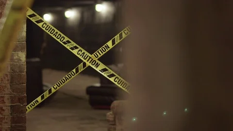 Interior Basement of Abandoned Building with Caution Tape Stock Footage 82290059