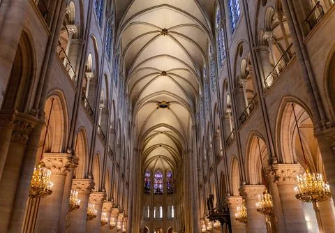 Interior Basilica Arches New Notre Dame Cathedral Paris France Stock Photos