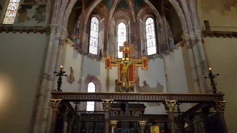 Interior of the Basilica of Saint Clare in Assisi, Italy Stock Footage 204150175