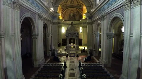 Interior of Basilica of Sant Bonifacio e Alessio in Rome. Drone approaches N. Stock Footage 64414914
