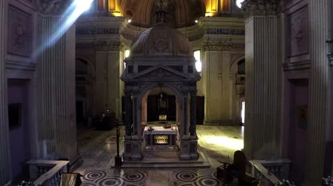 Interior of Basilica of Sant Bonifacio e Alessio in Rome, Drone approaches N. Stock Footage 64416048