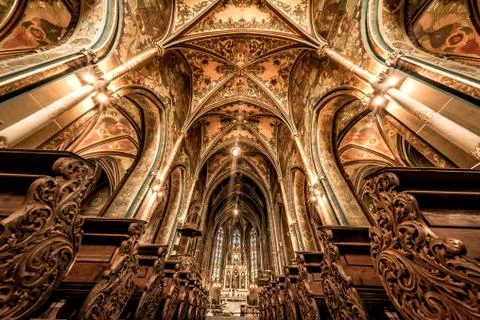 Interior of Basilica of St. Peter and Paul. Vysehrad castle complex Stock Photos