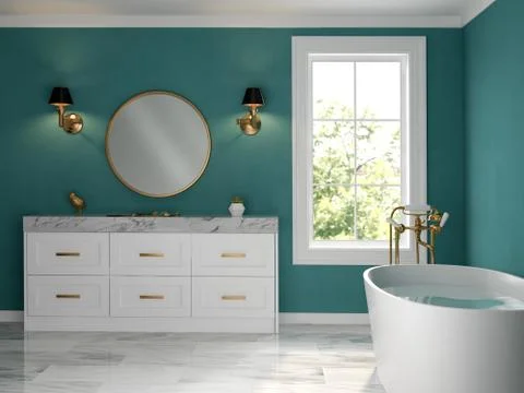 Interior bathroom classic style 3D rendering Stock Illustration