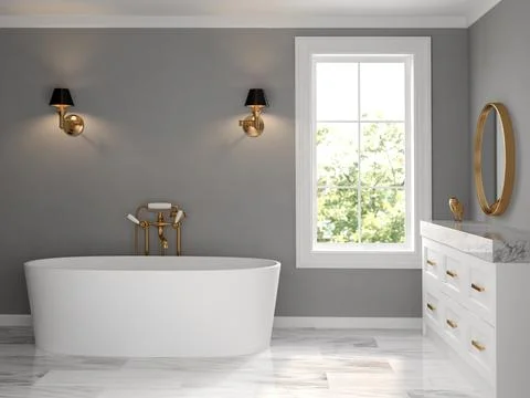 Interior bathroom classic style 3D rendering Stock Illustration