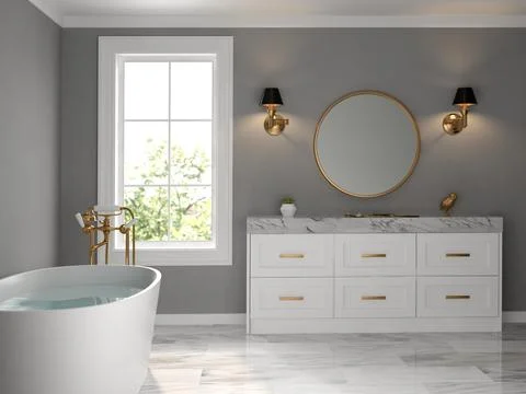 Interior bathroom classic style 3D rendering Stock Illustration