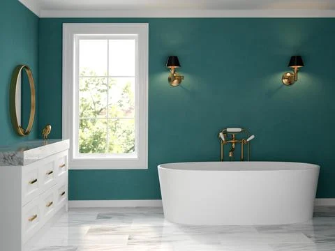 Interior bathroom classic style 3D rendering Ilustração Stock