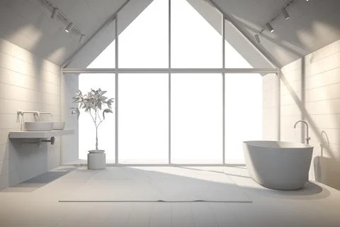 Interior bathroom of a forest house 3D rendering Stock Illustration