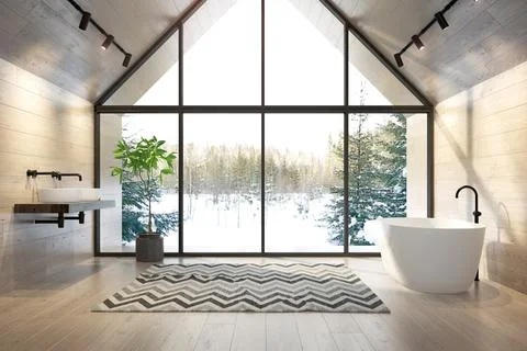 Interior bathroom of a forest house 3D rendering Stock Illustration