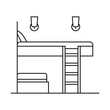 Interior with bed in outline style Stock Illustration