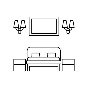 Interior with bed, table, lamp in outline style Stock-Illustration