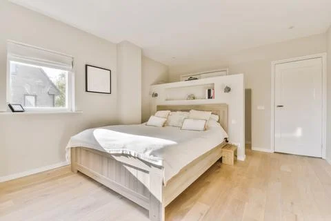 Interior of bedroom with bed Stock Photos
