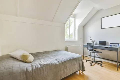 Interior of bedroom with laptop Stock Photos