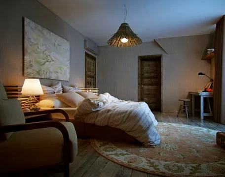 Interior bedroom, rustic style Stock Illustration
