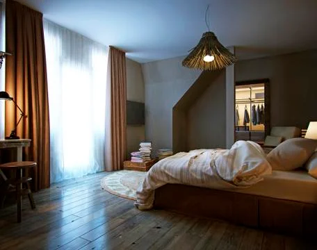 Interior bedroom, rustic style Stock Illustration