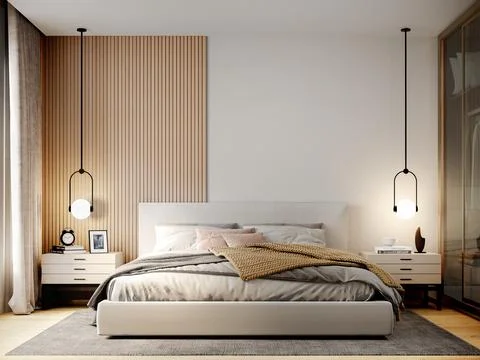 Interior Bedroom Wall Mockup - 3d Rendering, 3d Illustration Stock Illustration