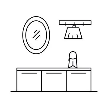 Interior with bedside table in outline style Stock Illustration