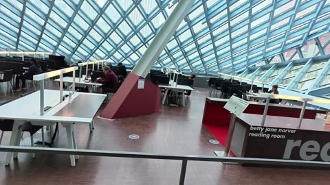 Interior of Betty Jane Narver Reading Room at Seattle Central Library Stock Footage 339118350