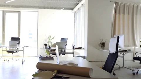 The interior of big bright empty modern office. Stock Footage 80491842