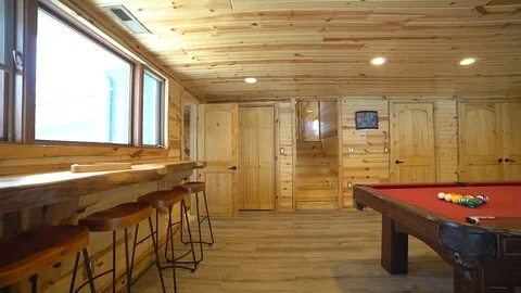 Interior of billiard room with pool table in recreation center Stock Footage 103955410