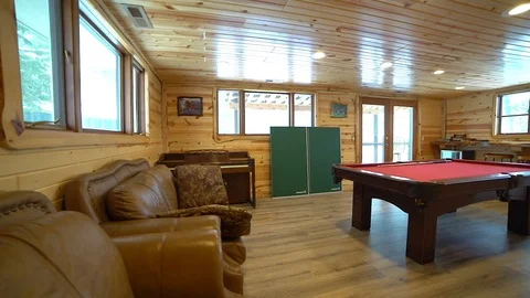 Interior of billiard room with pool table in recreation center Stock Footage 103955421