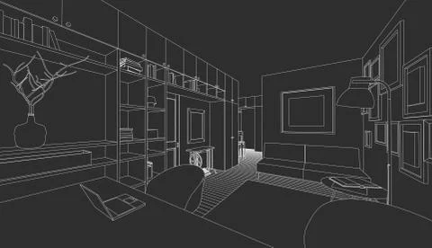 Interior on a black background Stock Illustration