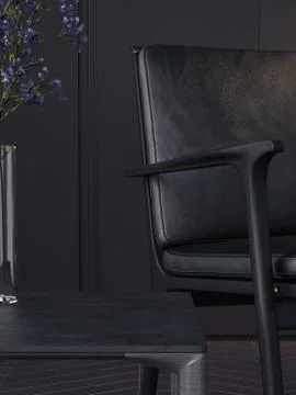 Interior with black empty table. 3d rendering Illustrazione stock