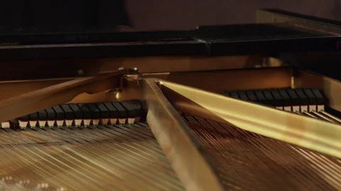 Interior of Black Grand Piano with Strings - Pan 库存影片 81885235