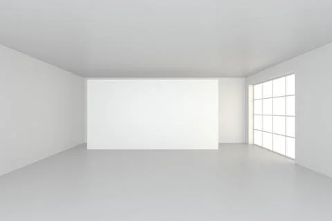 Interior blank billboards standing on floor in white room. 3d rendering Illustrazione stock