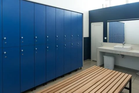 Interior Of A Blue Locker Changing Room Stock Photos