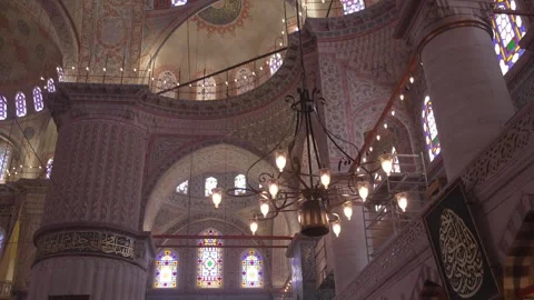 Interior of Blue Mosque (Sultan Ahmed Mosque) with its baths Stock Footage 255201748