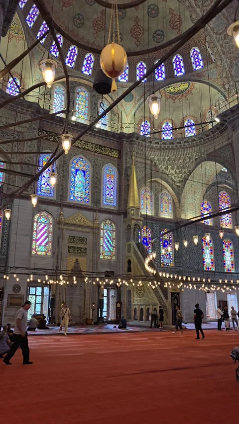 Interior of the Blue Mosque (Sultan Ahmed Mosque) in Istanbul. Stock Footage 345598839