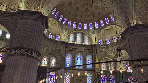 Interior of the Blue Mosque (Sultan Ahmed Mosque) in Istanbul. Stock Footage 345598844