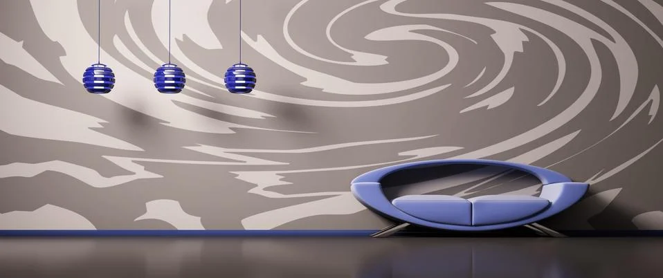 Interior with blue sofa 3d Stock Illustration