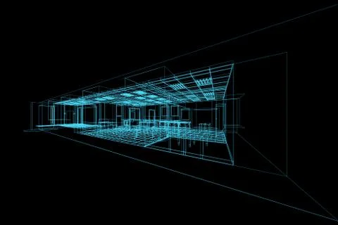 Interior blueprint on black 3d rendering Stock Illustration