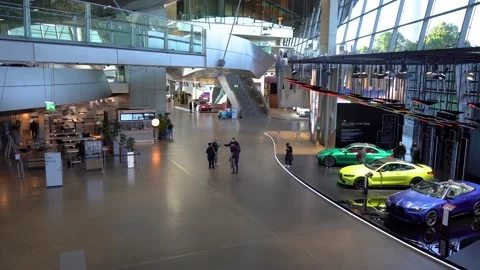 Interior of BMW World &amp; Museum, famous sightseeing and exhibition Stock Footage 170895062