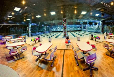 Interior of a bowling center Stock Photos
