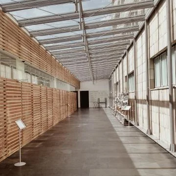 Interior of a bright modern empty building with windows Foto stock